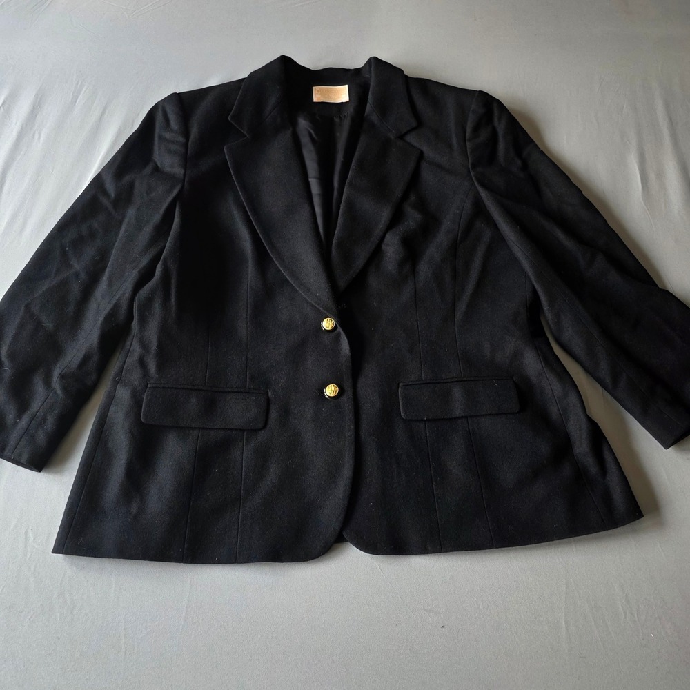 Pendleton Black 100% Pure Virgin Wool Blazer Gold Button Size 18 warm 3/4 Sleeve